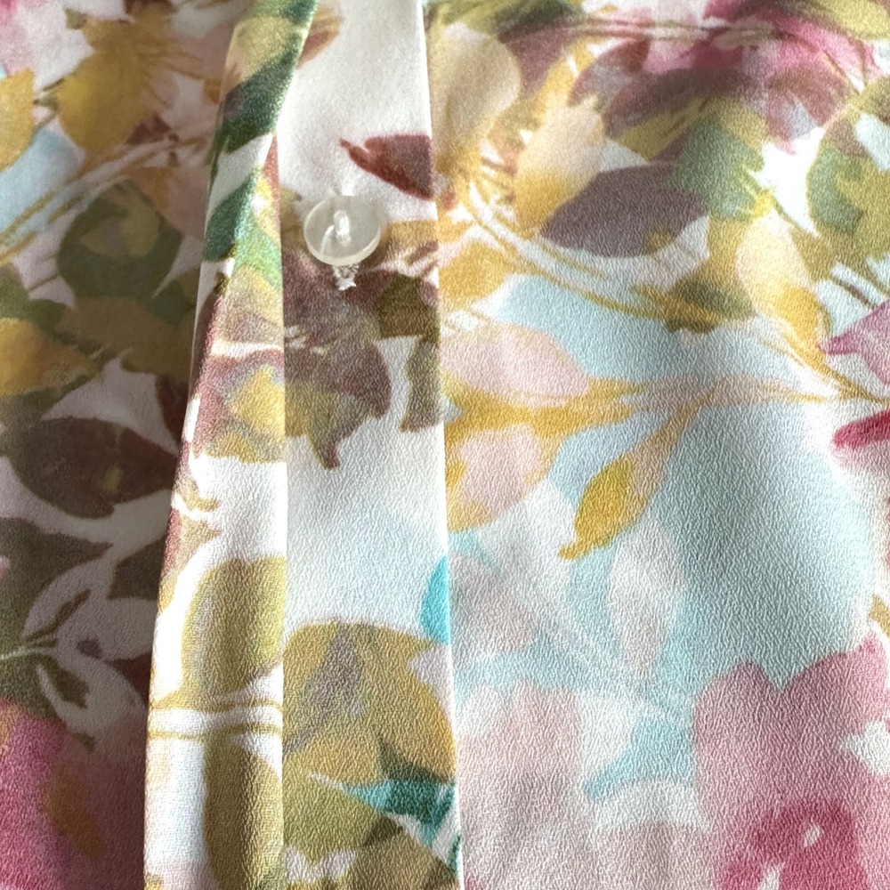 Peck &‎ Peck Floral Watercolor Button Down Roll Tab Sleeve Tunic XL Lagenlook - Picture 7 of 10